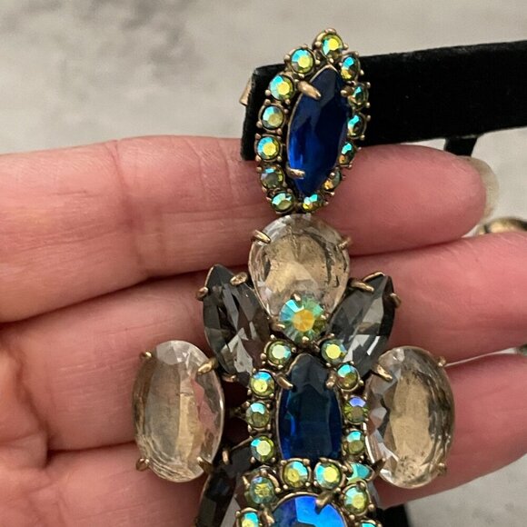 J. Crew Riviera Blue Aurora Borealis Czech Glass Drop Statement Pierced Earrings - Picture 6 of 7